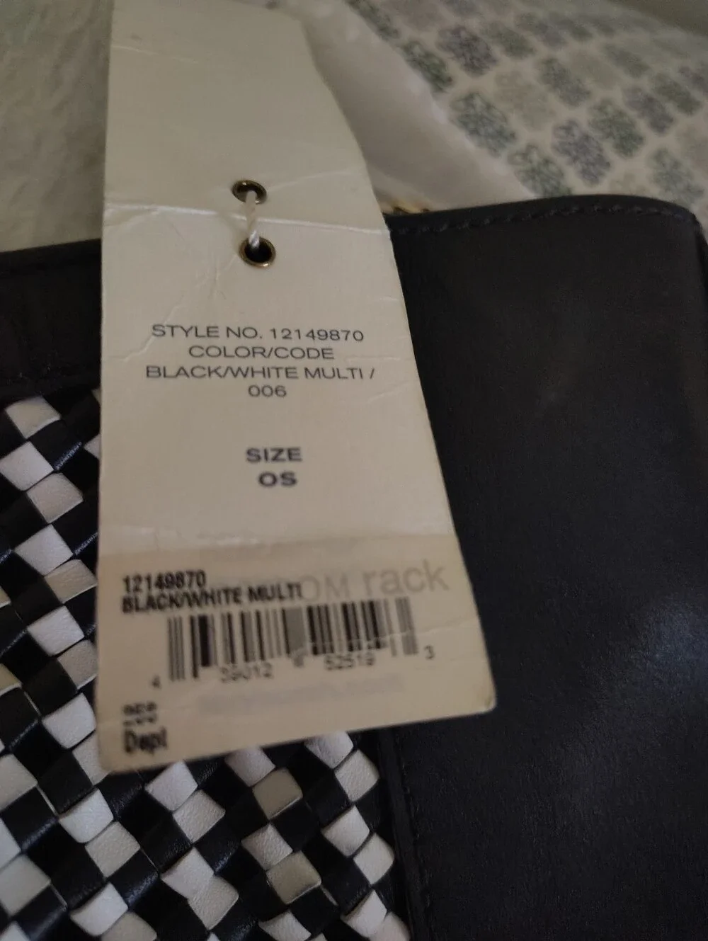 Tory Burch Erica Black And White Woven Leather Tote